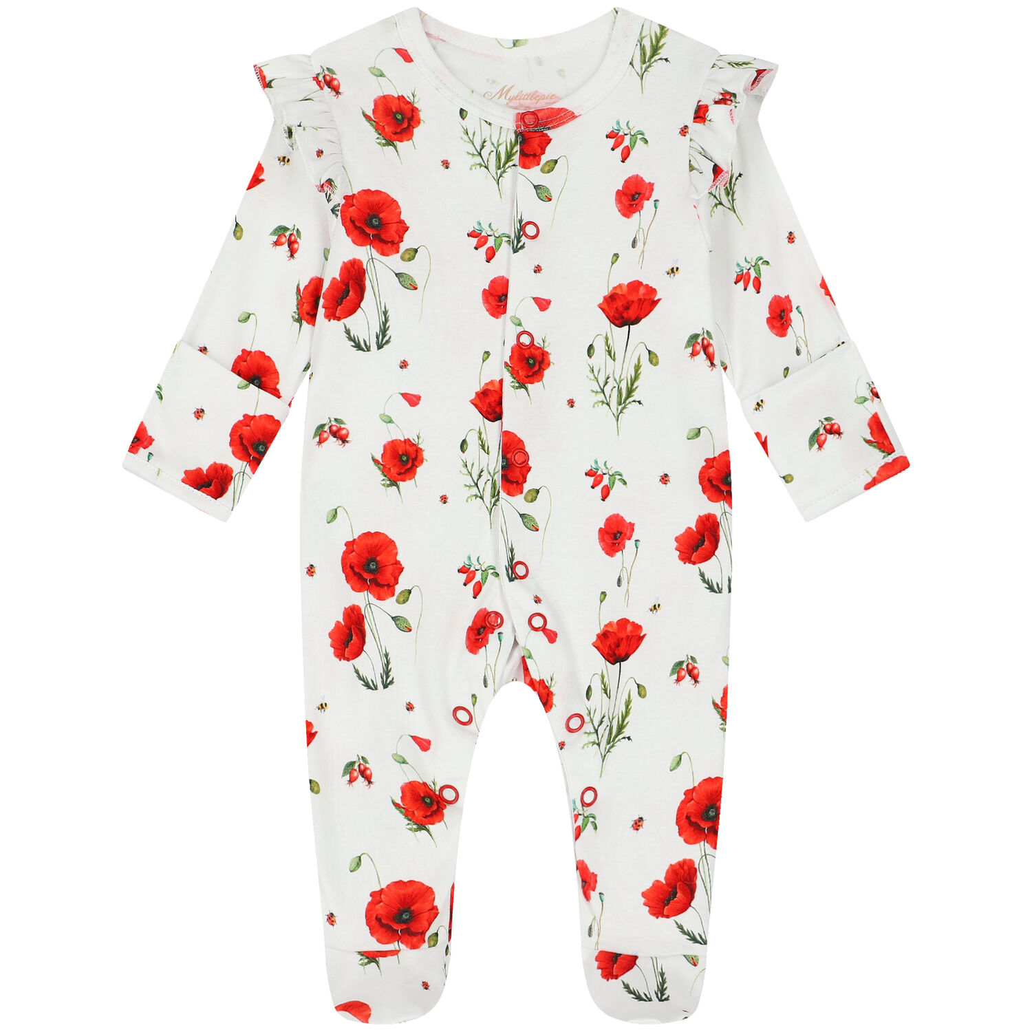 Baby Girls White & Red Poppies Babygrow Set, 1, hi-res